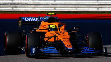 Photo of Lando Norris on pole position in Russian Grand Prix qualifying, as Lewis Hamilton spins